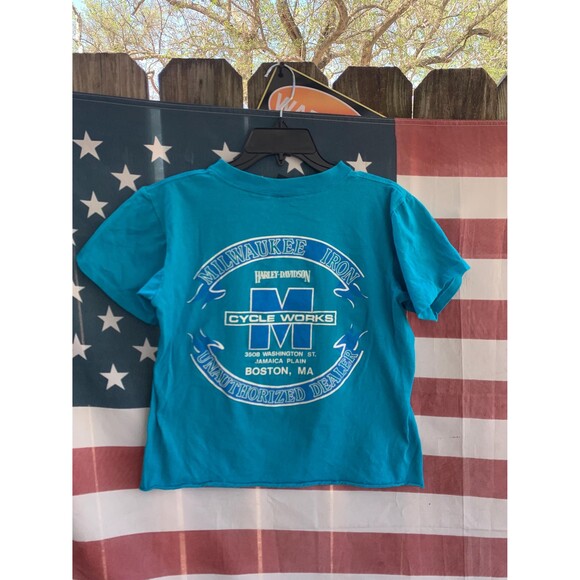 Vintage 90s 3D Emblem Fort Worth Tx  Harley Davidson Cropped T-shirt  Size M - Picture 5 of 8